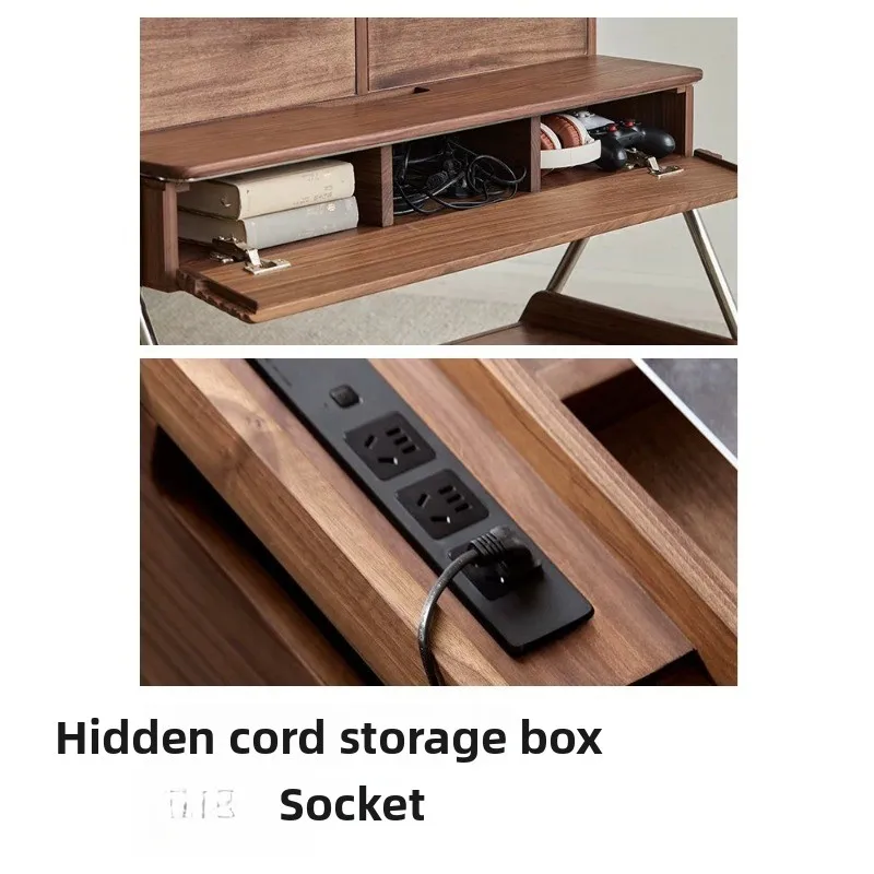 Woodwork North American black walnut removable TV stand 85 inch household with wheels medieval solid wood TV cabinet