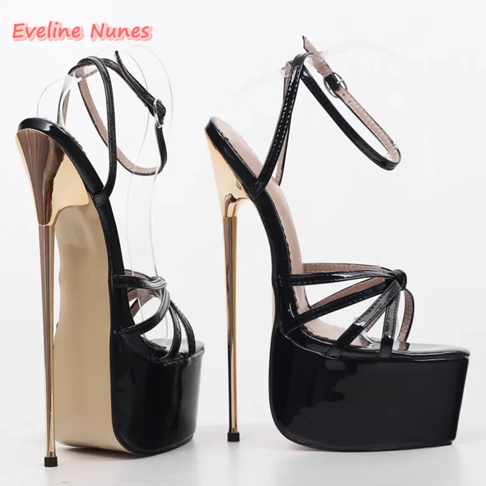 

Black 22cm Ultra High Heel Platform Sandals News Women's Solid Metal Design Pointed Toe Fashion Sexy Shoes For footwear