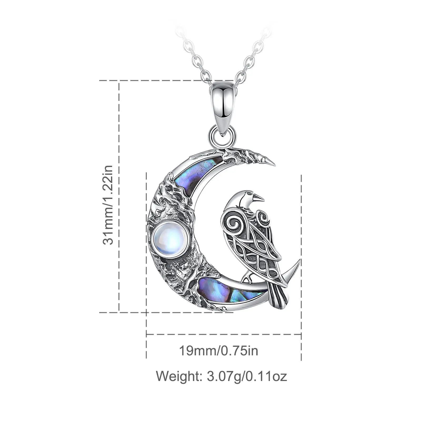 Eudora 925 Sterling Silver Raven Necklace Moonstone Abalone Shell Moon Vintage Pendant Witchcraft Jewelry Party Gift for Women