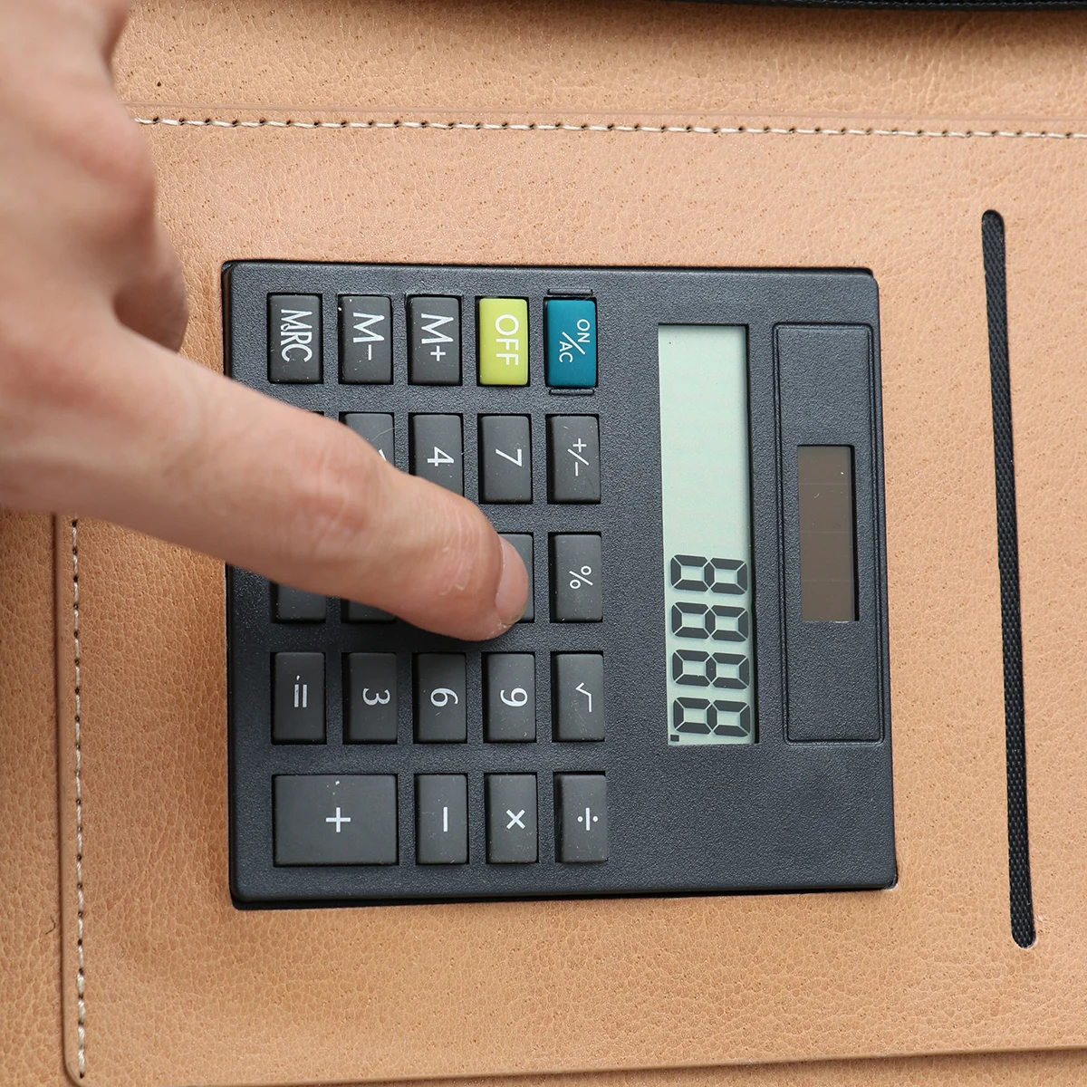 세련된 인조 가죽 A5 비즈니스 메모장 (계산기 및 카드 수납 포켓 포함) 남녀 컨퍼런스용