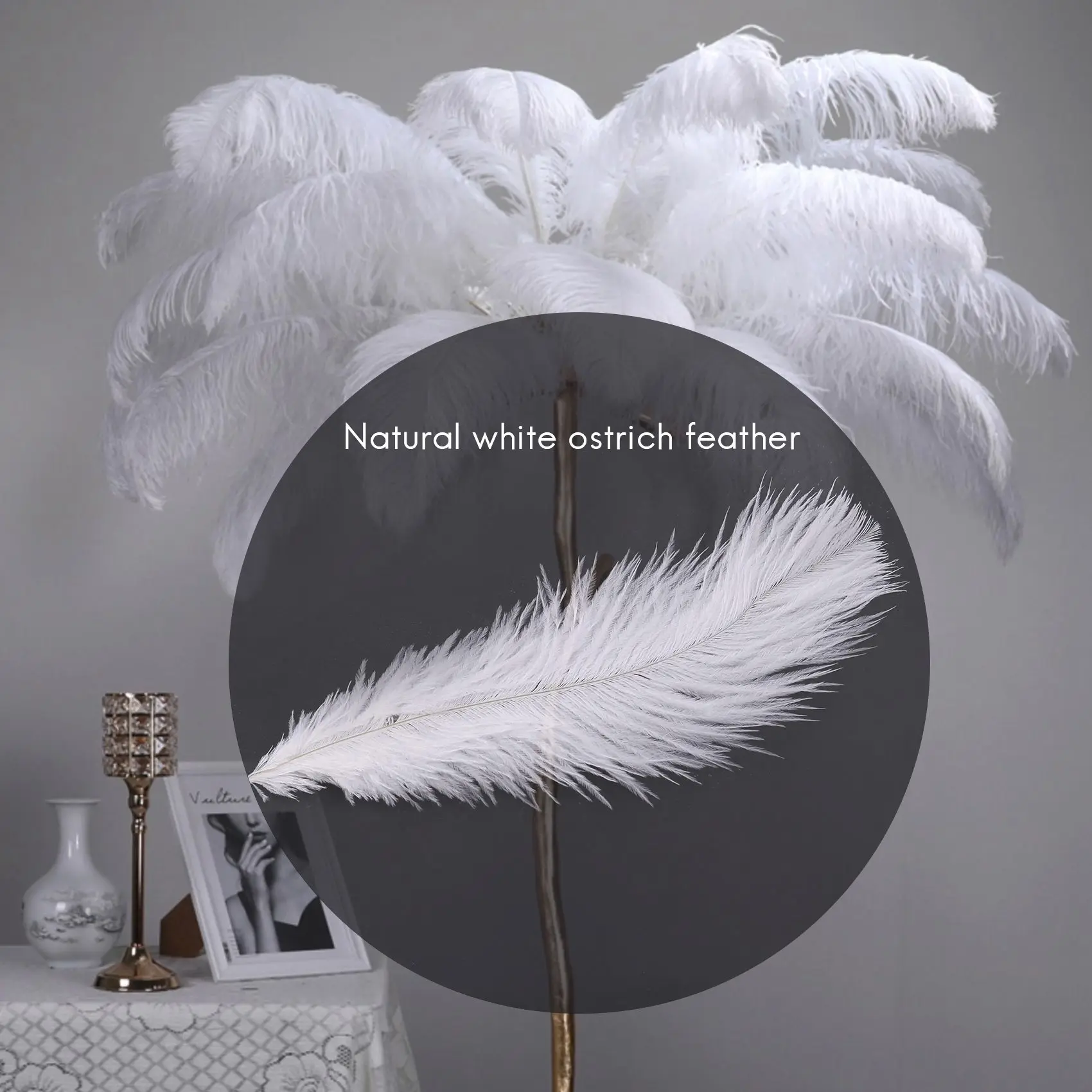 10 Pieces White Natural Ostrich 20-25cm Wedding DIY