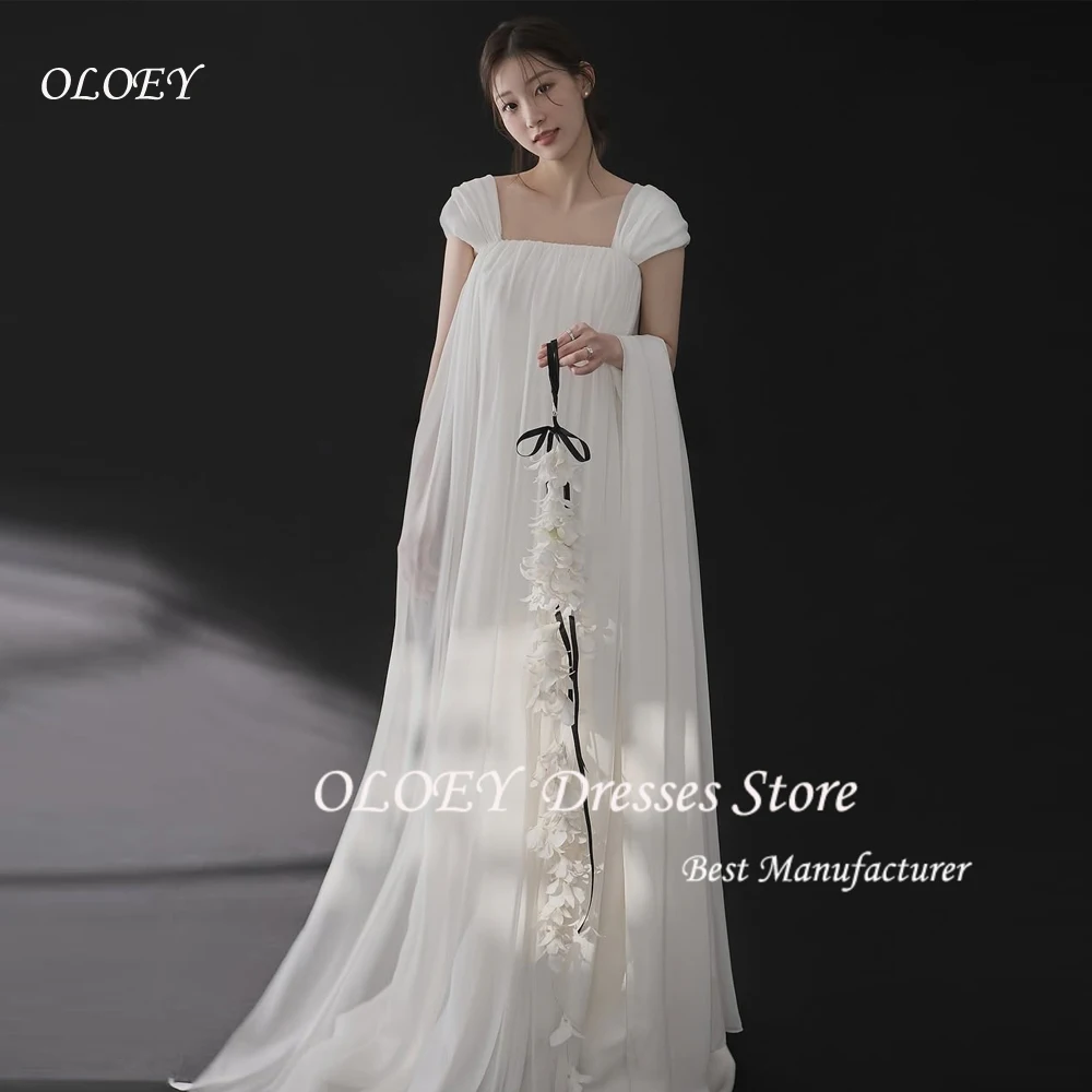 

OLOEY Simple Square Collar Wedding Dresses Beach Bridal Gowns Pleat Korea Wedding Dress Photo Shoot Floor-Length Customized