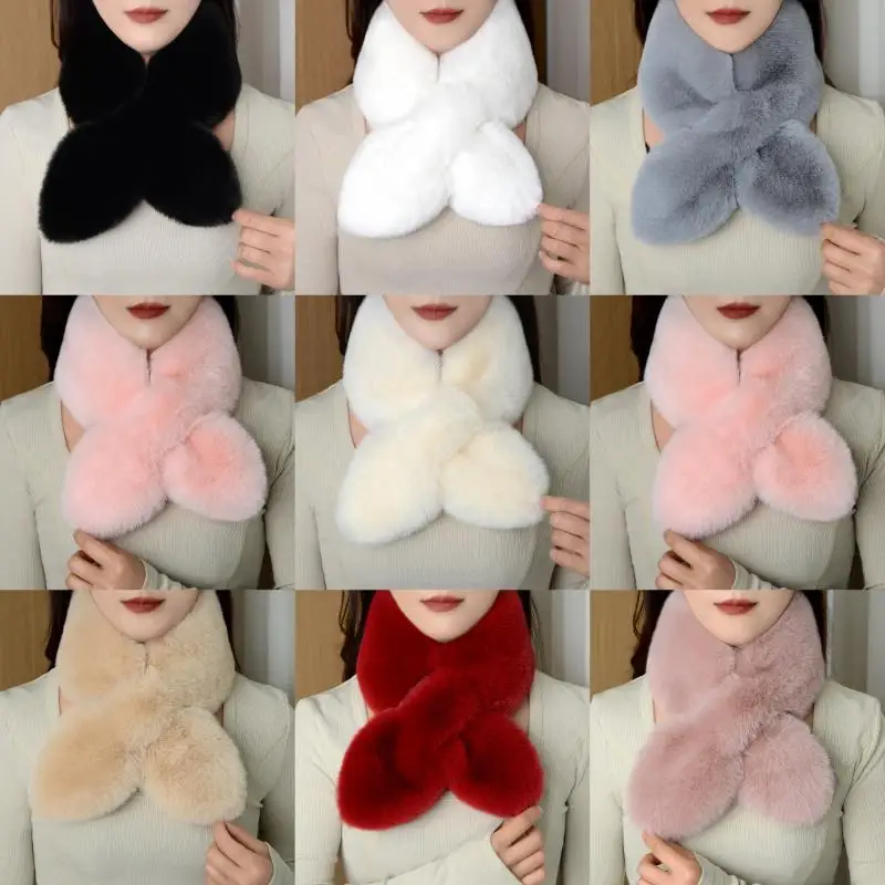 

Z. Winter Faux Rabbit Fur Scarf For Women Girls Scarf Soft Plush Scarves Solid Color Neck Collar Warmer Stuff Christmas Gifts