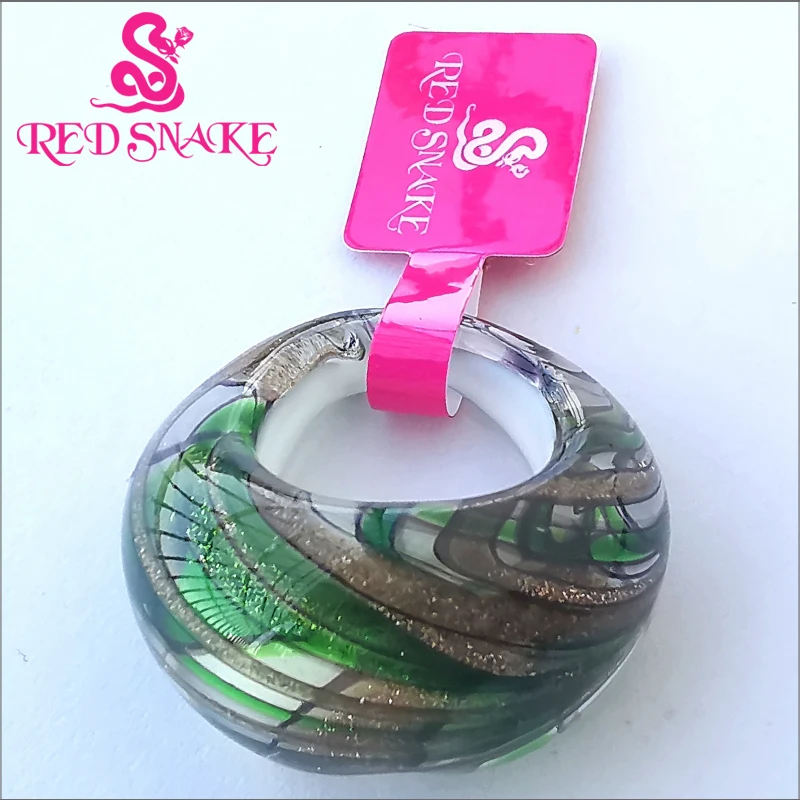 2 PCS Red Snake Brand Handmade Murano Glass Fashion Ring Multifarious Design RSMG0000#427 Accessory for Stylish Attire