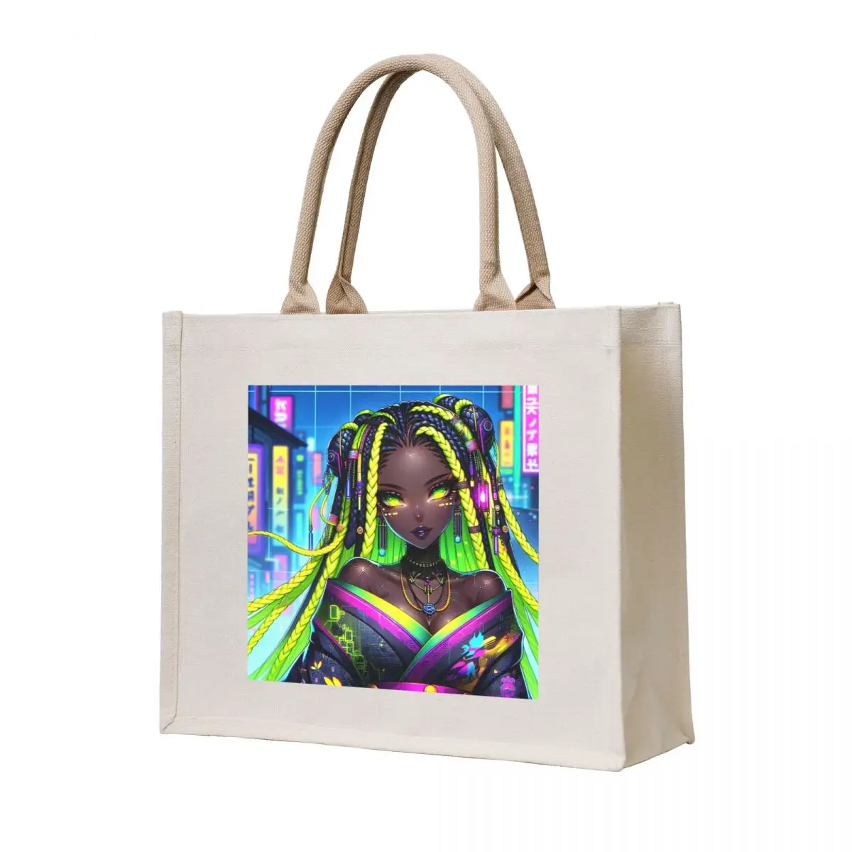 

Futuristic Neon Beauty Tote Bag reusable grocery bags shopping cart bags Women's shopper custom tote bag