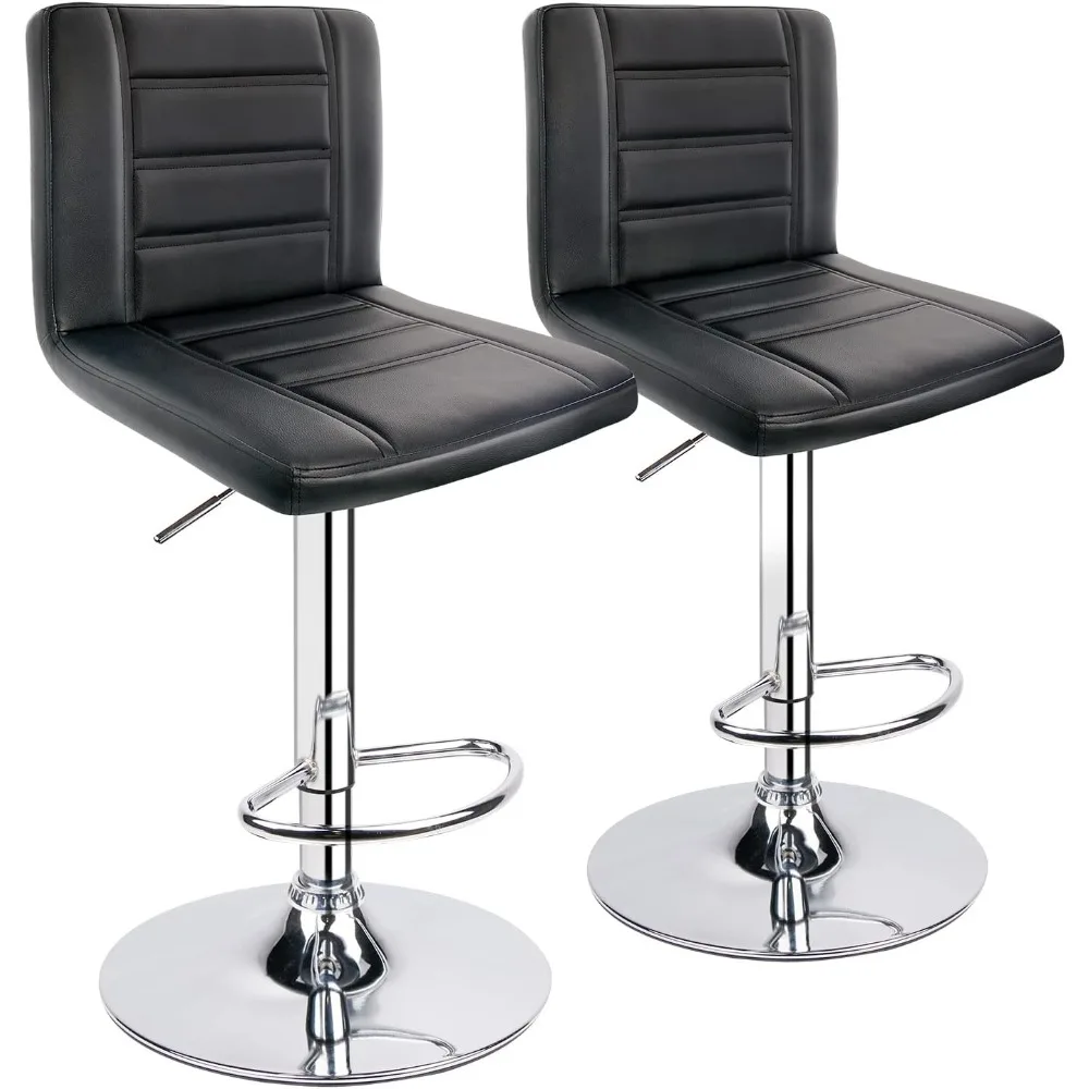 Bar Stools Set of 2, Modern Adjustable Bar Stool with Back, Swivel Barstool - Black