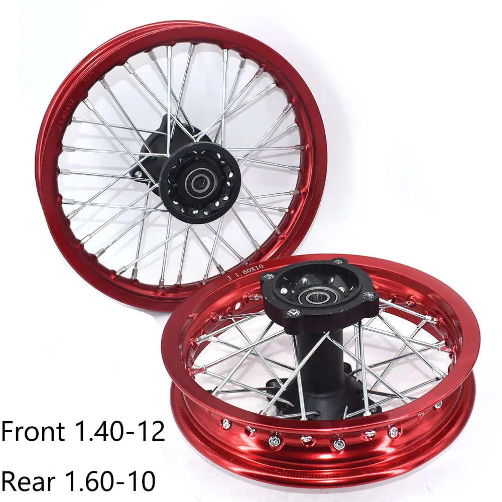 1.40X12 inch Front 1.60-10 inch Rear Rims Aluminum Alloy Wheel Rims Black Hub for CRF50 XR50 70 Apollo SDG 50cc 110 125cc