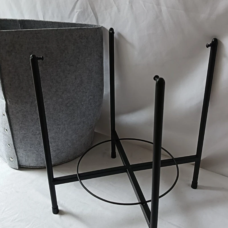Grey Felt Decorative Storage Bin with Metal Rivets Boho Style Organizer Basket for Living Room Shelves Bedroom Corner Decor