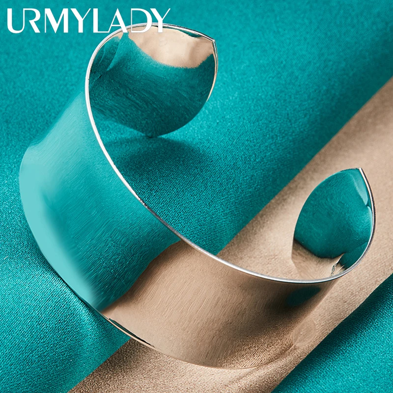 URMYLADY 925 Sterling silver high quality fashion Silver Women solid lady bangle jewelry charm big cuff men bracelet jewelry