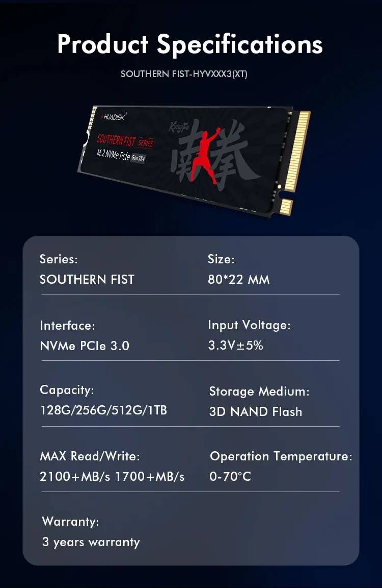 HUADISK SSD NVMe M2 1 TB 512 GB PCI-e 3.0X4 interne Festplatte 2280 SSD 256 GB 128 GB Solid-State-Laufwerk für Desktop-PC Laptop – Detail 15