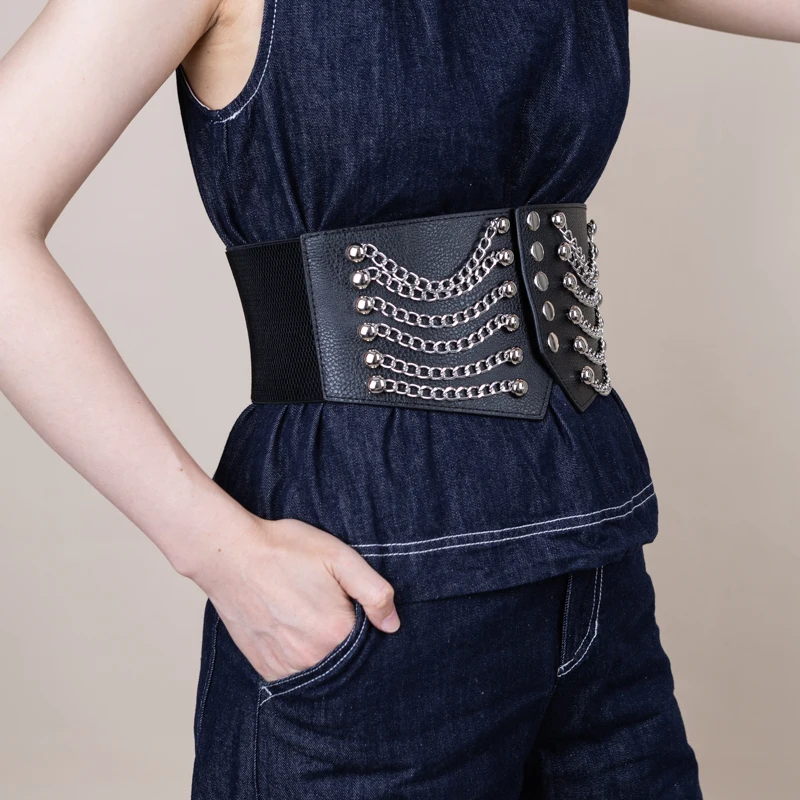 Ceinture élastique à la taille pour femmes, corset décoratif, vêtements de performance punk, accessoires de robe en jean Oustide, environnement pour