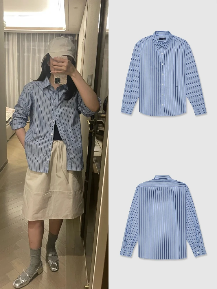 

Классический полосатый свободный крой, повседневный длинный женский модный универсальный удобный хлопковый классический воротник Sve irt