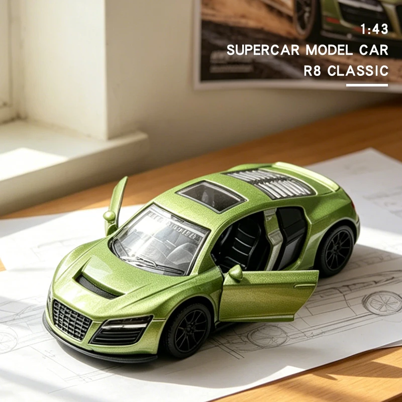 

1:43 Alloy R8 Race Supercar Die cast Car Model Car Classic Hypercar Model Pull Back Car Model Miniature Vehicle Replica Gift