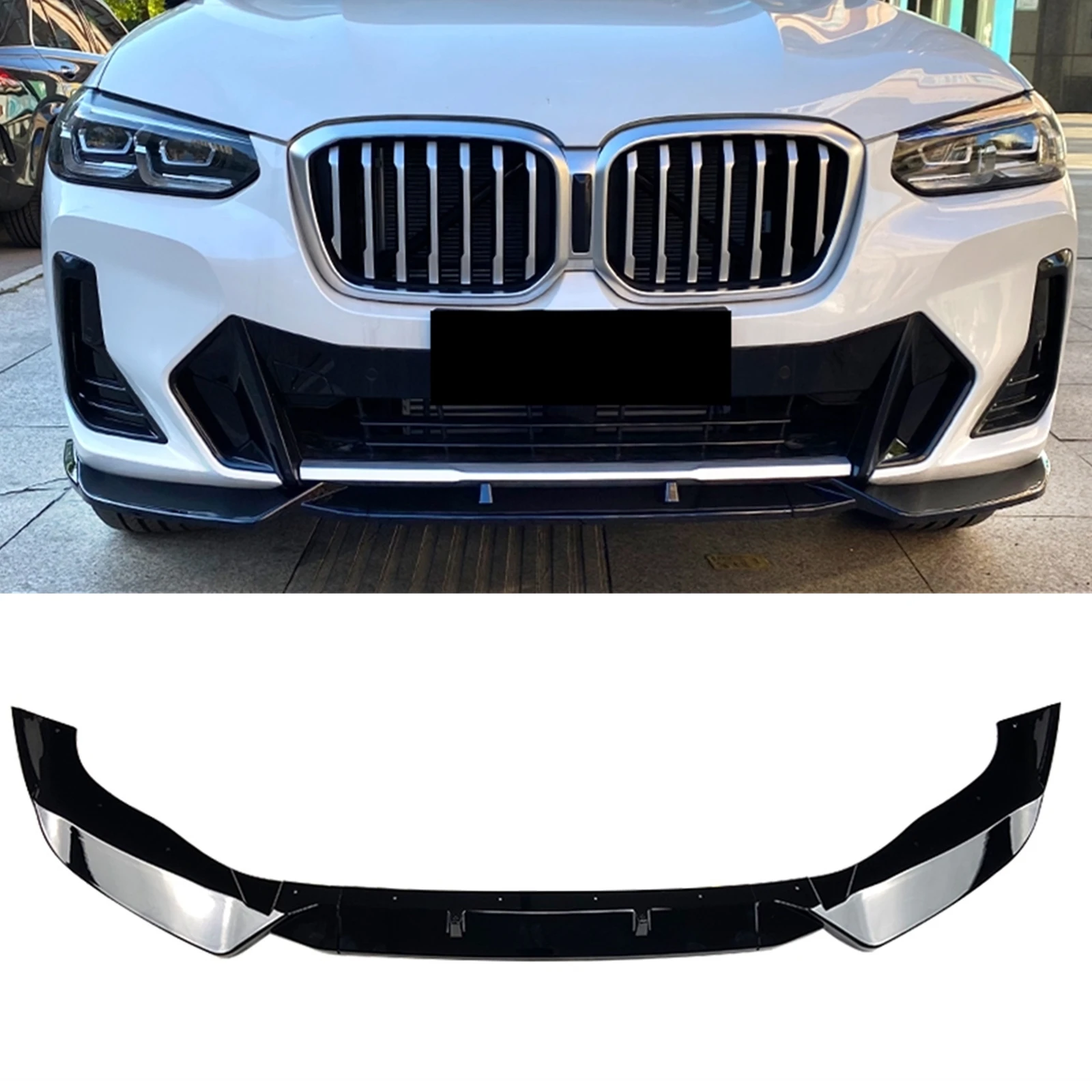 

For BMW X3 G01 X4 G02 ix3 G08 M Pack 2022-2023 4 Door Front Bumper Spoiler Lip Gloss Black/Carbon Fiber Look Lower Splitter Kit