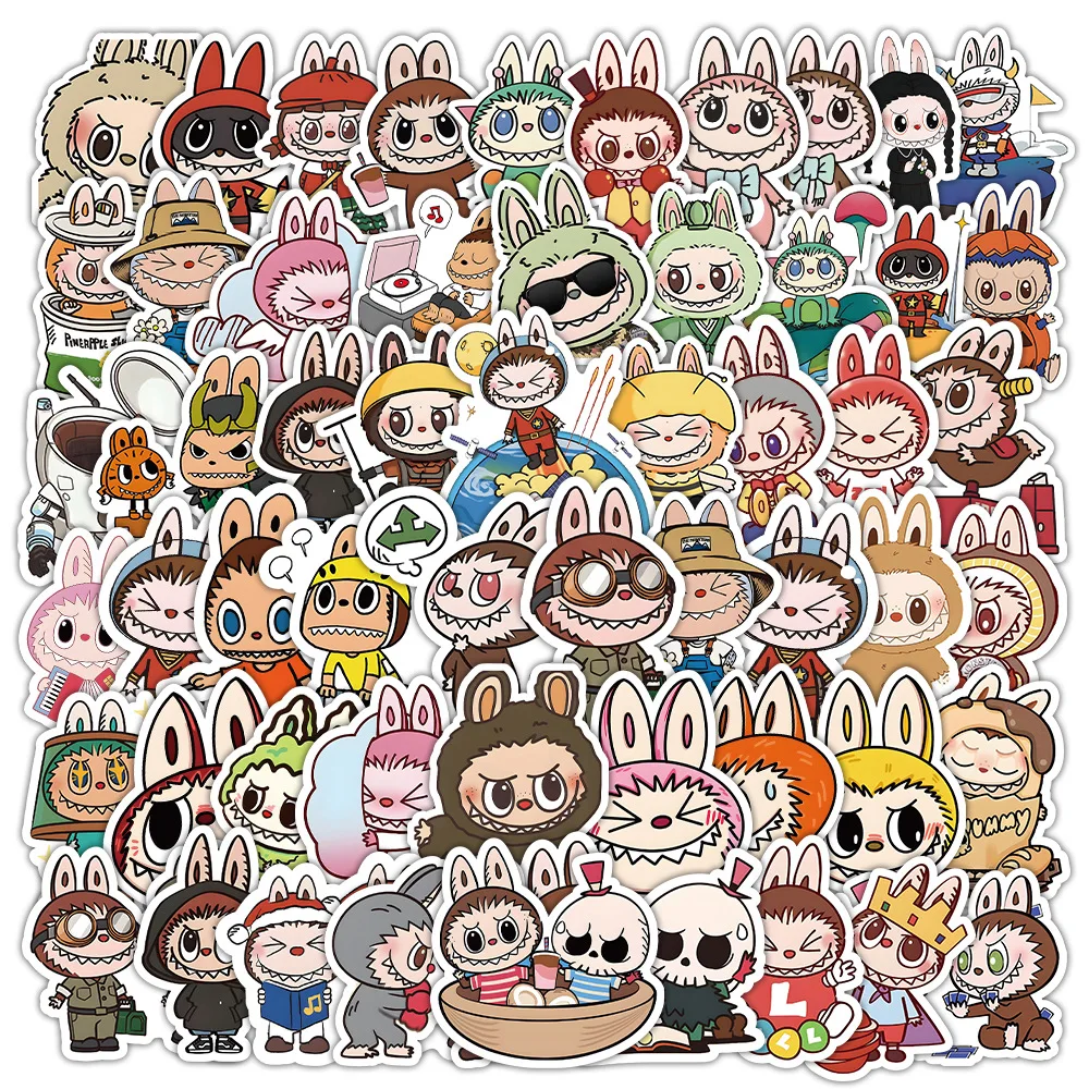 53Pcs Labubu Monster Cartoon Waterproof Stickers Pack Cute Water Bottle Laptop Skateboard Scrapbook Anime Accessories