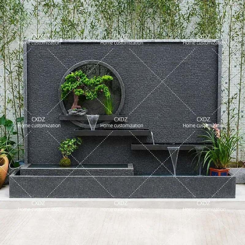 Outdoor Courtyard Water Curtain Wall Feature Circulating Waterfall Screen Partition for Company Fish Pond Background