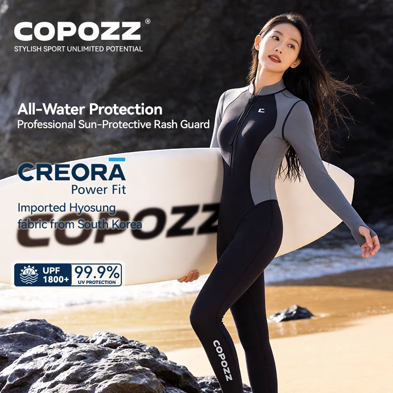 COPOZZ UPF50+ Women Full Body Swimsuit Sun UV Protection Stinger Suit Kayaking Black Rash Guard Long Sleeve Bodysuit Surfing