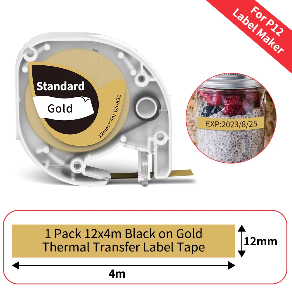 Phomemo P12 P12Pro Etikettendrucker-Klebeband, Ersatz für DYMO Etikettendrucker, Pastic-Klebeband, Ersatz für DYMO Letra Tag 100H LT-100T LT110T