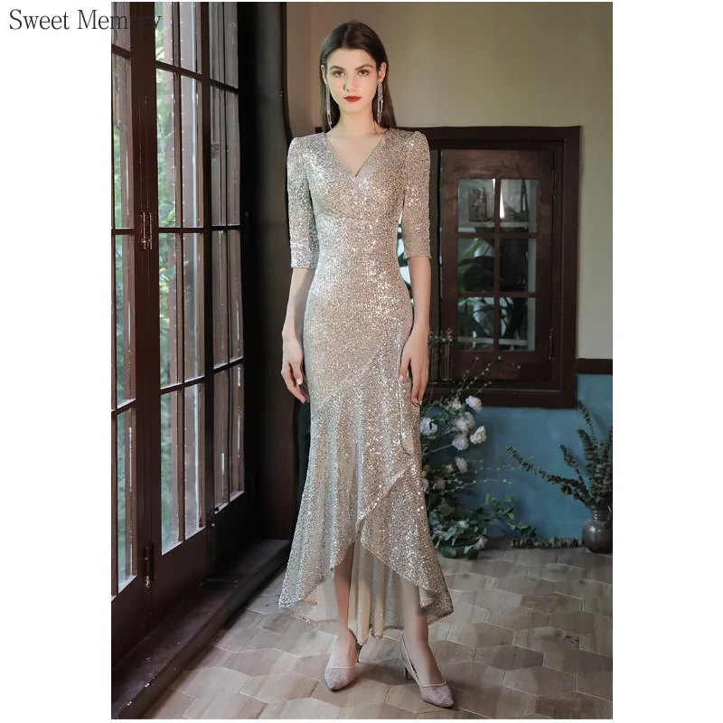 

N1147 White Fish Tail Sequin Evening Dress V-Neck Formal Gown Sweet Memory Women's Party Birthday Dress Long Slim and Sexy Dress