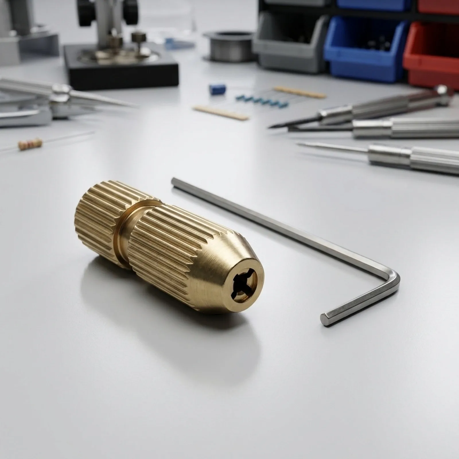 2.3mm Brass Drill Chuck for Electric Motor Shaft 0.8-1.5mm Drill Bit Holder with 2.0mm Backshaft and Wrench Tool