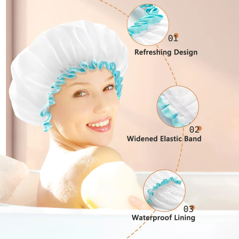 Shower Cap For Long Hair Large Size Waterproof Washable Hair Caps For Women And Girls Super Reusable Bath Caps Hair Care