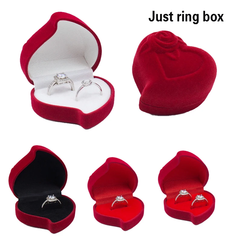 Red Love Shape Ring Box Luxury Flocked Engagement Wedding Proposal Gift Box Ear Nail Jewelry Organizer Wedding Holiday Supplies