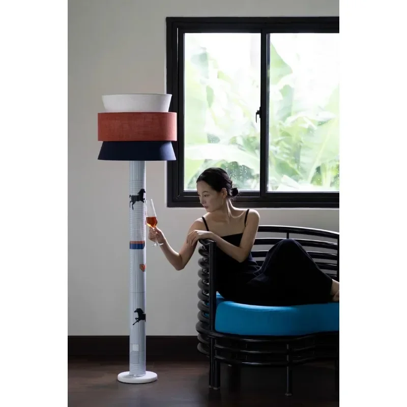 Classic linen blue orange color matching painted floor lamp