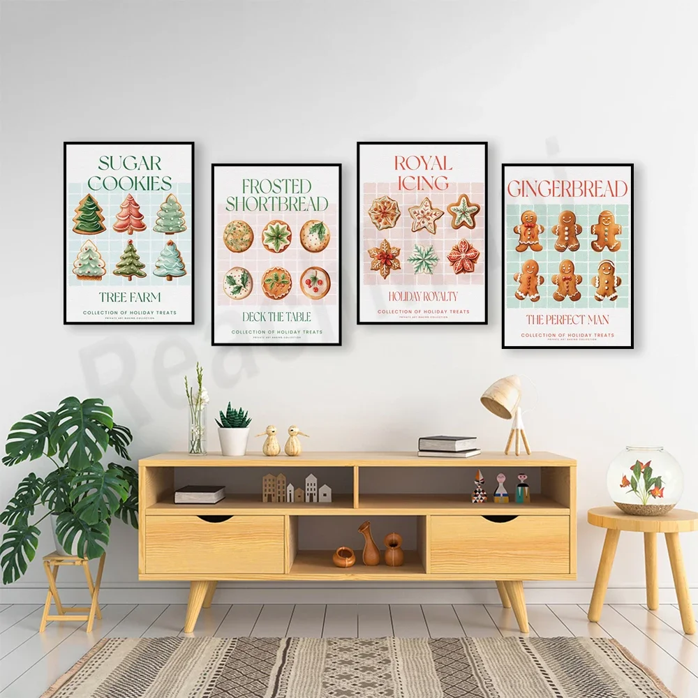 Christmas Art, Christmas Cookies, Gingerbread, Five Star Reviews from Santa, Kitchen Posters for the Holiday Baking Season