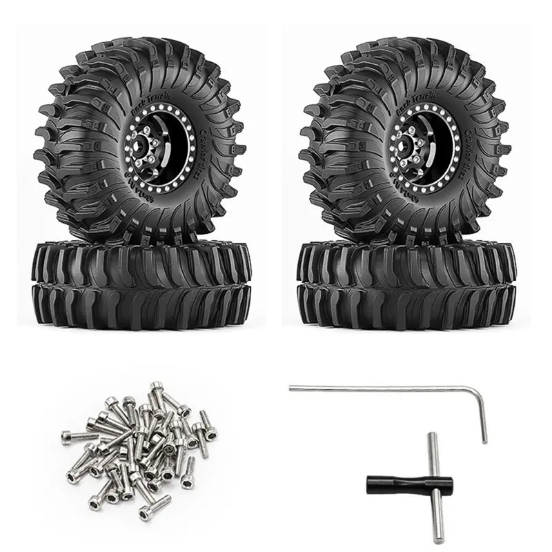 BEDW-Upgrade Parts For 1/18 Traxxas TRX4M For 1/24 Axial SCX24 RC Cralwer Crawler- Beadlock Wheel(1.0 Inch) And Rubber Tires Bla