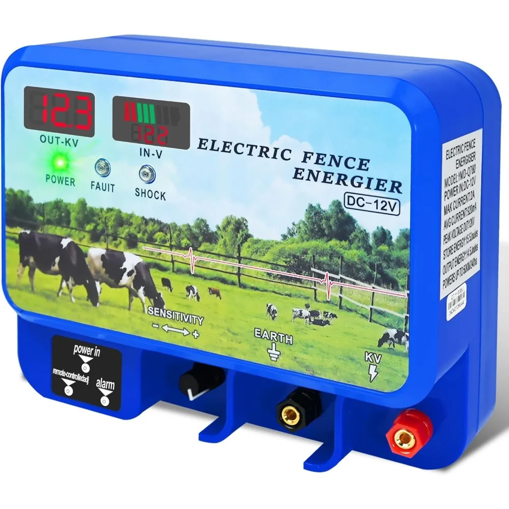 15.5J Electric Fence Charger, 15.5 Joules 600 Acres, AC DC 2 in 1 Powered Supply, Input 12V Output 12KV