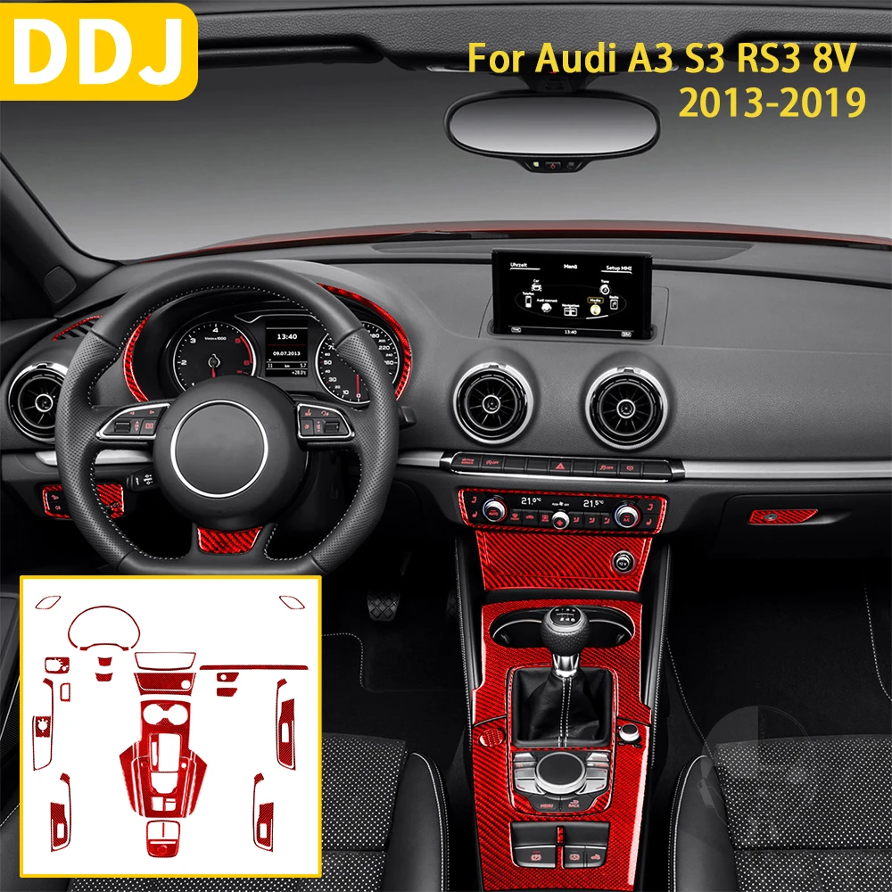 

For Audi A3 S3 RS3 8V 2013-2019 Accessories Carbon Fiber Car Interior Center Gear Shift Steer Wheel Trim Sticker Decoration