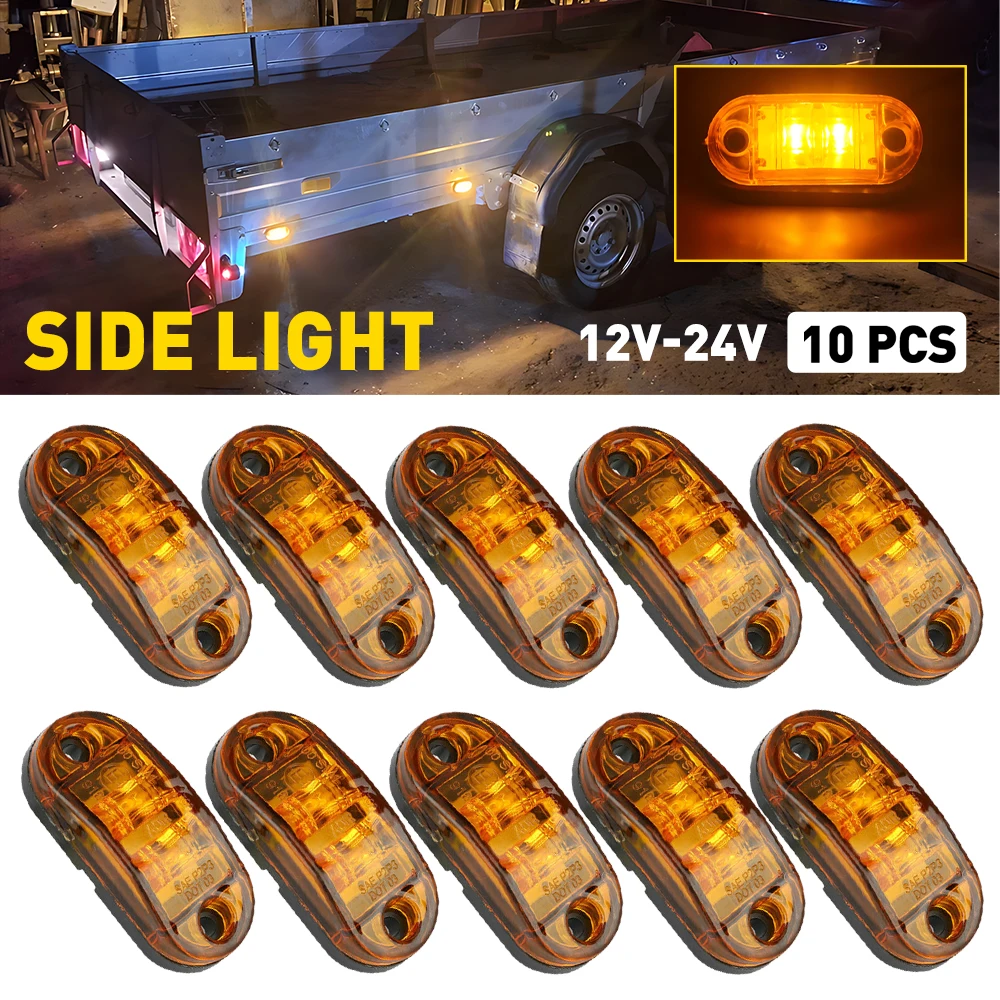 

10Pcs 12/24V 3-LED Clear Lens Side Marker Lights For Trailer Trucks Cars Side Clearance Warning Indicator Lamp Universal