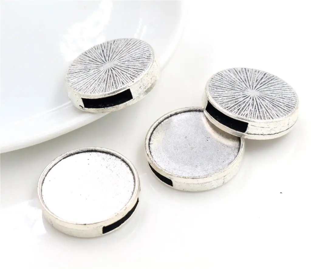10pcs 20mm Inner Size Antique Silver Plated Colors Square Cabochon Base Cameo Setting Charms Pendant For 10 mm Leather Bracelet