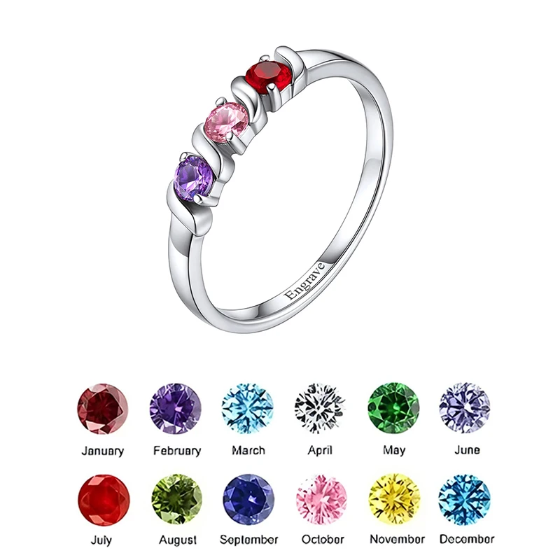 Персонализированное кольцо с именами и камнями 1-5 лет, серебряные кольца из белого золота 14 карат для женщин, кольцо-обещание, подарки на день рождения для мамы