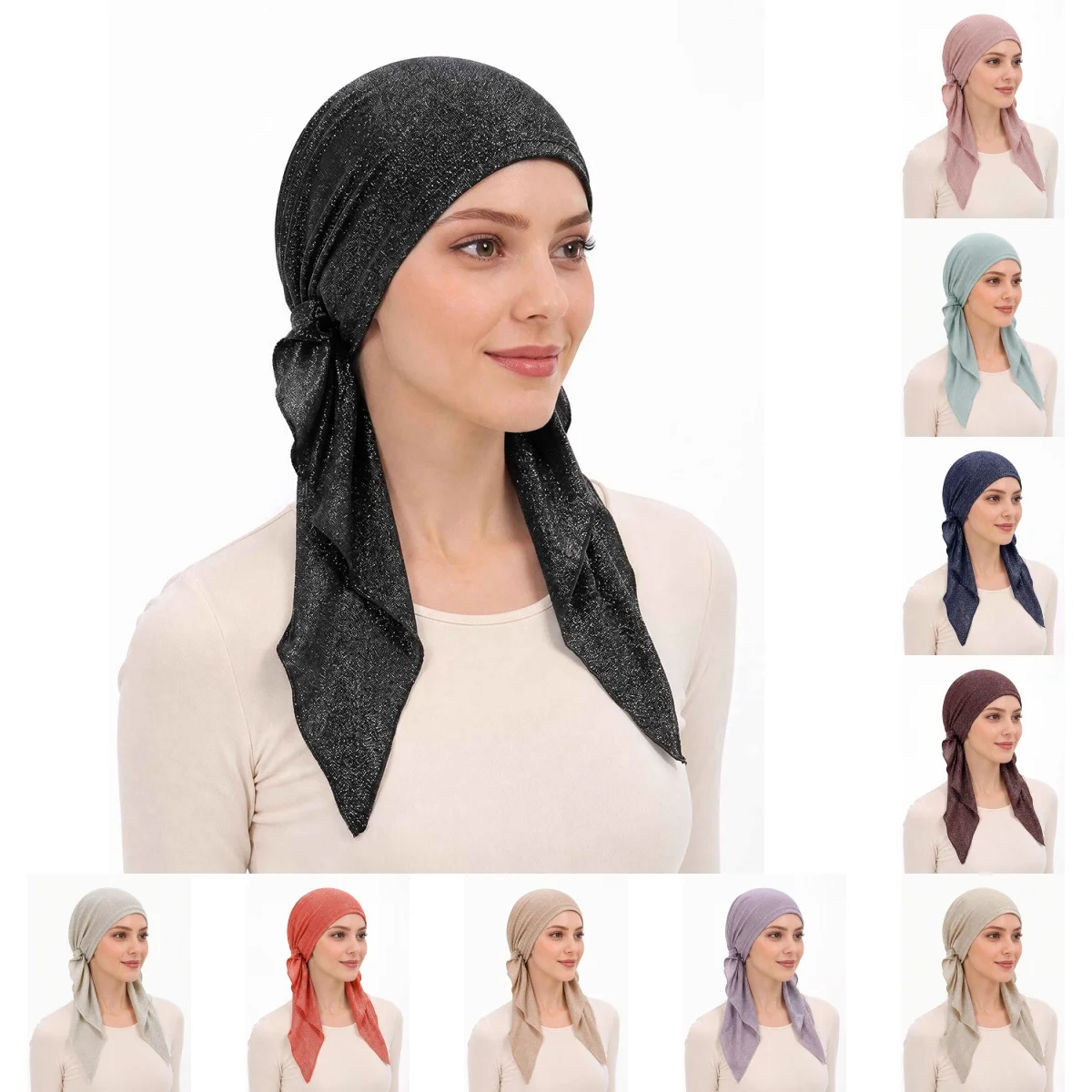 Solid Color Muslim Fashion Hijabs Turban Bonnet Long Tail Head Wraps Hijab Hats Breathable Chemo Cap For Women Girls