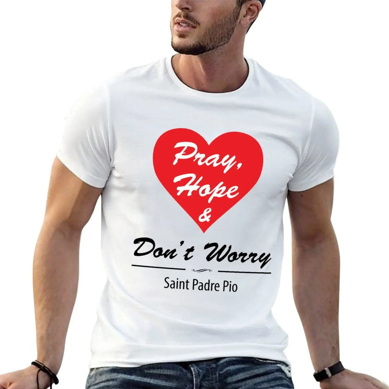 Padre Pio - Catholic Saint Miracle worker heart T-Shirt anime t shirts for man t shirts cotton 100% t shirt personalised T-shirt