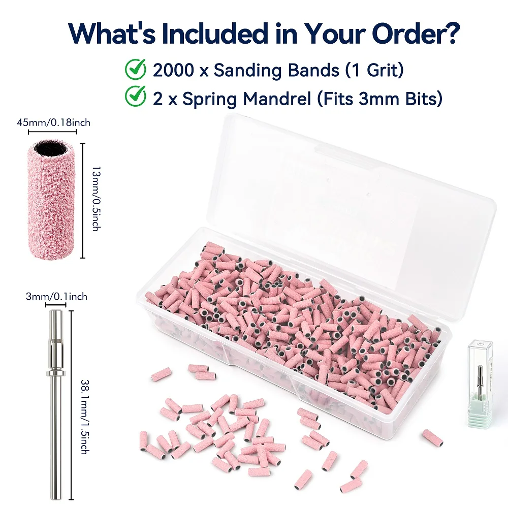 2000Pcs 3MM Sanding Bands for Nail Drill 100/150/240 Grit Nail Sanding Band Bulk for Salons Manicure