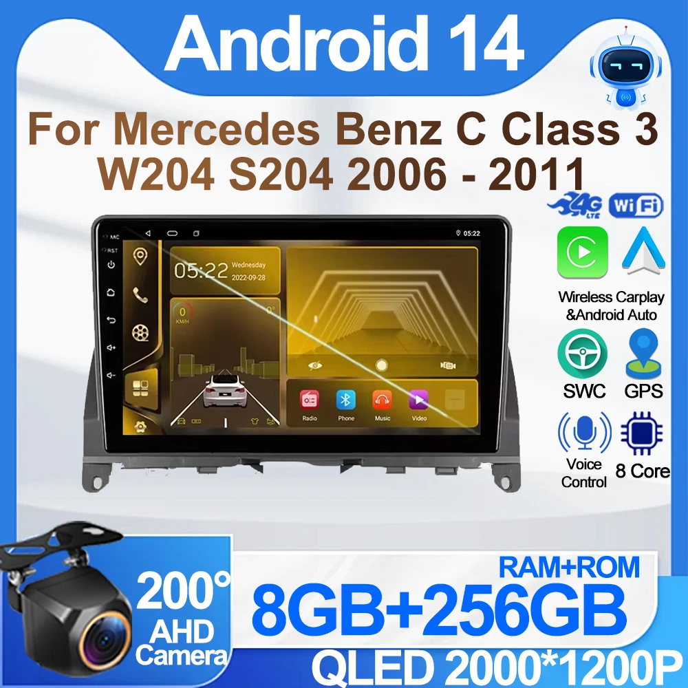 

Car Radio For Mercedes Benz C Class 3 C220 C180 W204 S204 2006 - 2011 GPS Navigation Carplay Andoid Auto Multimedia 2din DVD DSP
