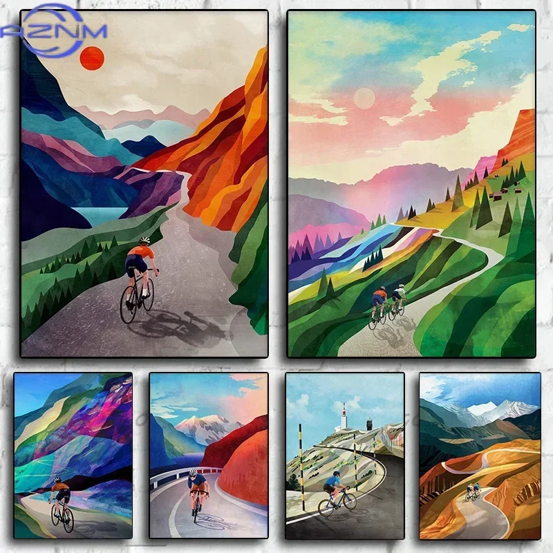 Cycling Canyon Mountain Landscape Moon Sunset Snow Poster Print Wall Art Pictures Canvas Painting Room Bedroom Home Decor Gif