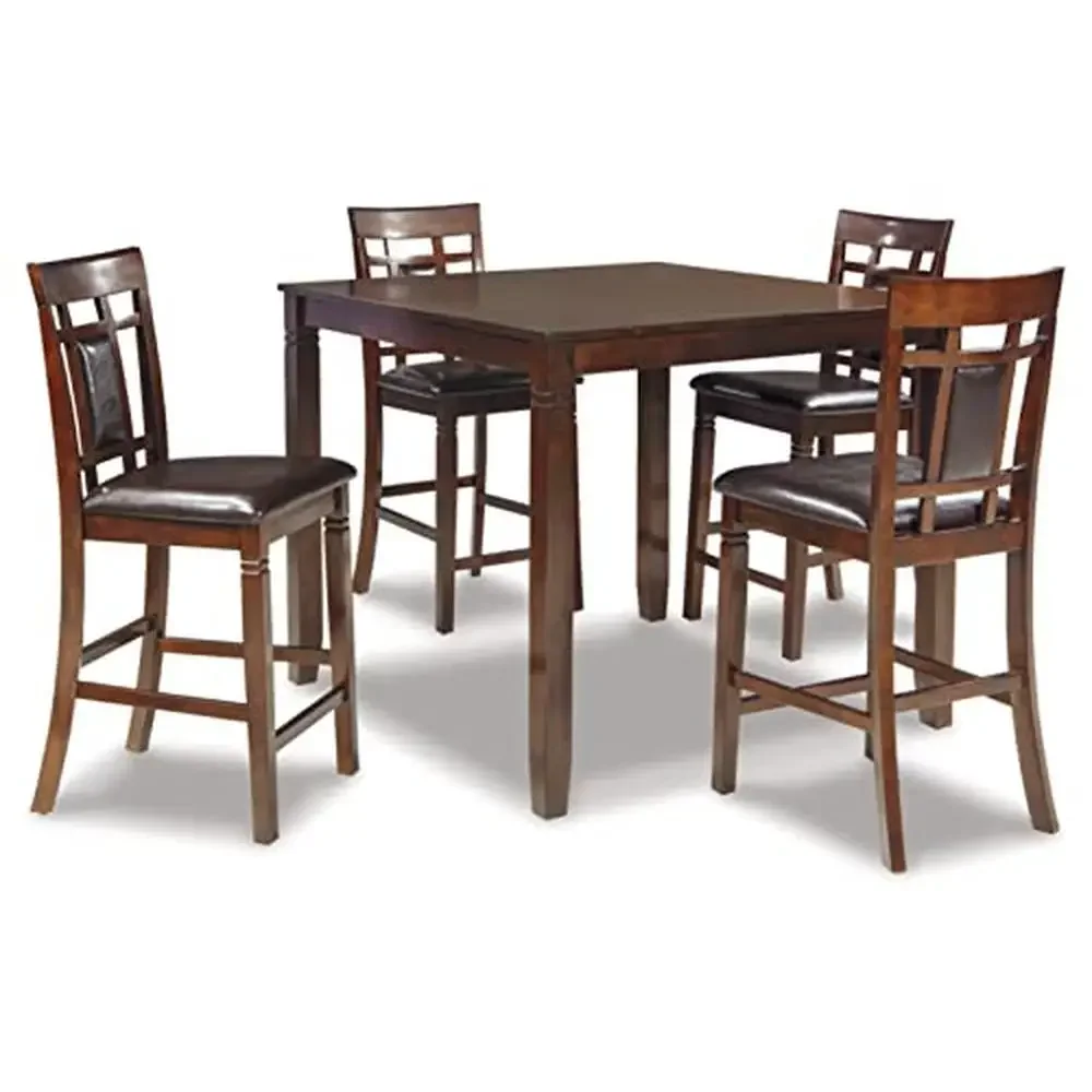 Contemporary 5 Piece Brown Counter Height Dining Set Table Barstools Wood Frame Open Slat Chairs Cozy Kitchen Cafe Area 36