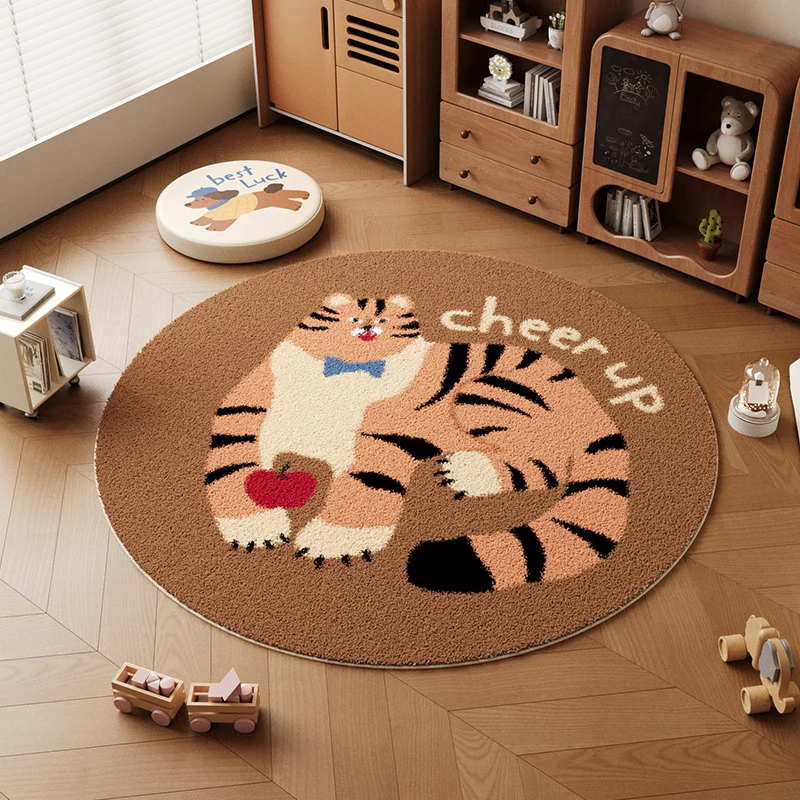 Cartoon Style Bedroom Decor Round Carpet Thick Plush Carpets for Living Room Fluffy Soft Study Rug Children's Room Anti-slip Mat