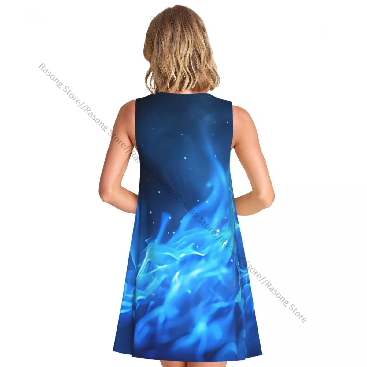 Abito da donna T-shirt casual estiva Abiti da spiaggia Coprispalle con fiamme di fuoco blu