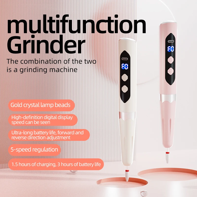 Electric Nail Polisher 2-in-1 MultiFunctional Grinder Portable High Speed Strong Polishing Machine for Beauty Tools