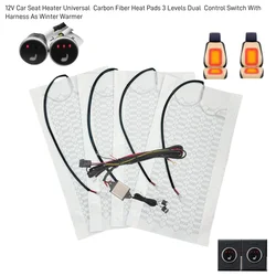 Built-in 12V Car Seat Heater Universal  Carbon Fiber Heat Pads 3 Levels Dual Round Control Switch With Harness As Winter Warmer