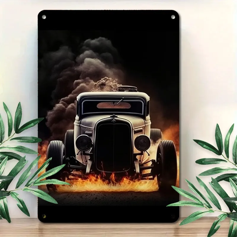 Decorative Aluminum Plaque: Exquisite Vintage Car Artwork with Intense Visuals, Perfect for Interior Wall Decoration, 7.9x11.8