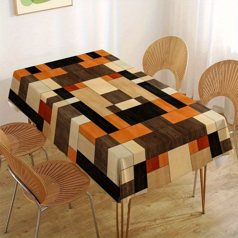 1pc Abstract Art Tablecloth - Black, Brown, Beige and Orange Geometric Design - Ideal for Party Use,kdj