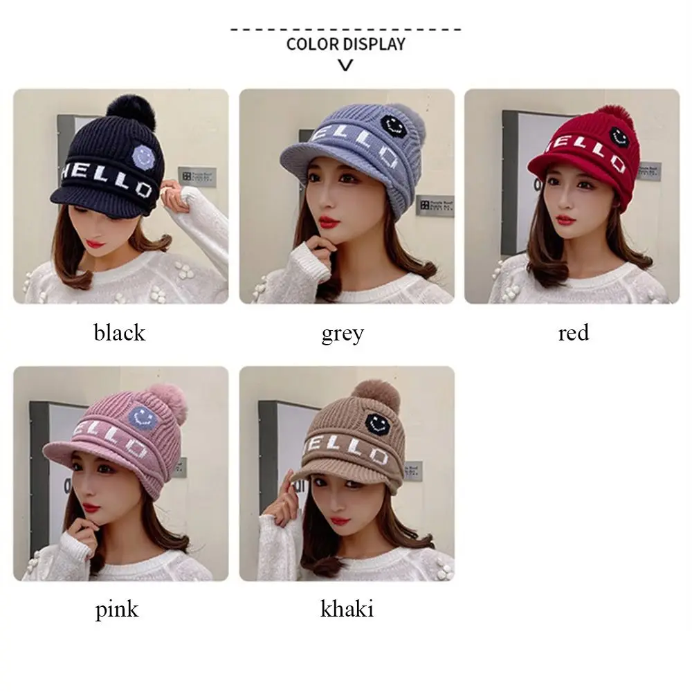 Fashion Women Girls Pompoms Hat Winter Warm Thickened Hat Stylish Beanie Hats Casual Outdoor Knitted Cap