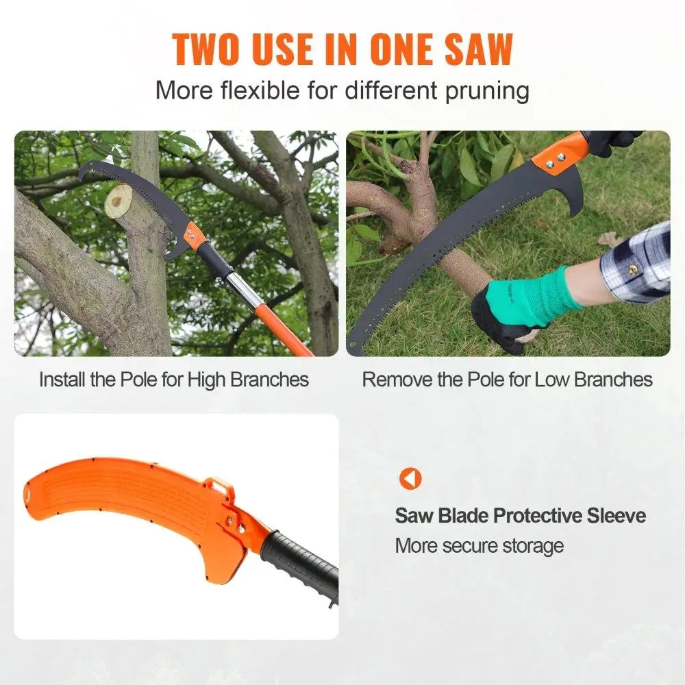 Manual Pole Saw 7.3-27ft Extendable Sharp Steel Blade High Branch Trimming Lightweight Fiberglass Handles for pruning Palms and