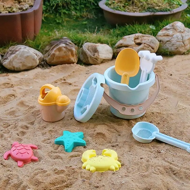 9-ピースビーチおもちゃセット子供のための耐久性のある小麦わら砂遊びツールシャベルバケツと金型-a2ub