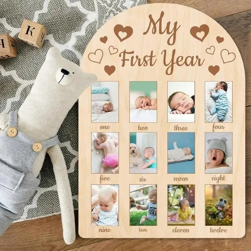F19F Photo Display Board First Year Picture Frame Baby Gift
